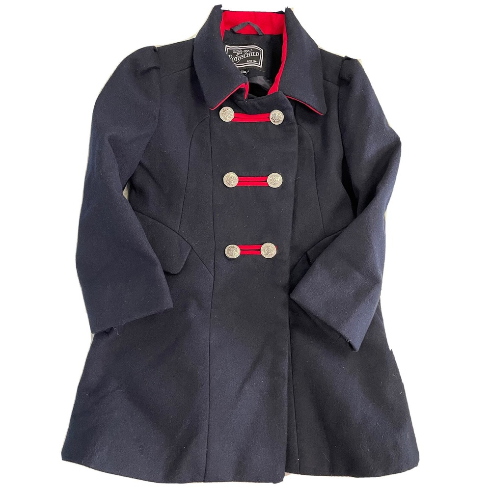 Rothschild Girls Sz 4T Wool Blend Dress Pea Coat Jacket Navy Red